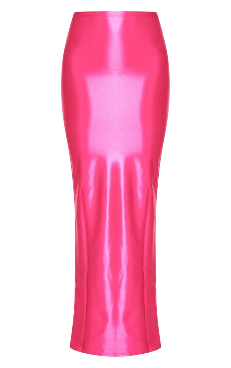 Hot Pink Stretch Satin Split Side Maxi Skirt Product Image