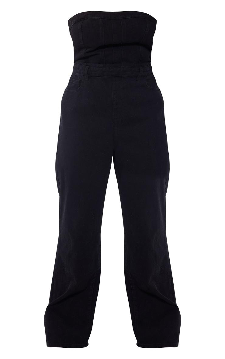 Plus Washed Black Bandeau Denim Jumpsuit Product Image
