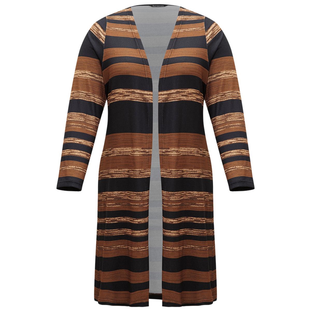 Plus Size Halloween Striped Open Front Kimono Women DarkBrown Casual Dailywear Kimonos BloomChic 30/6X Product Image