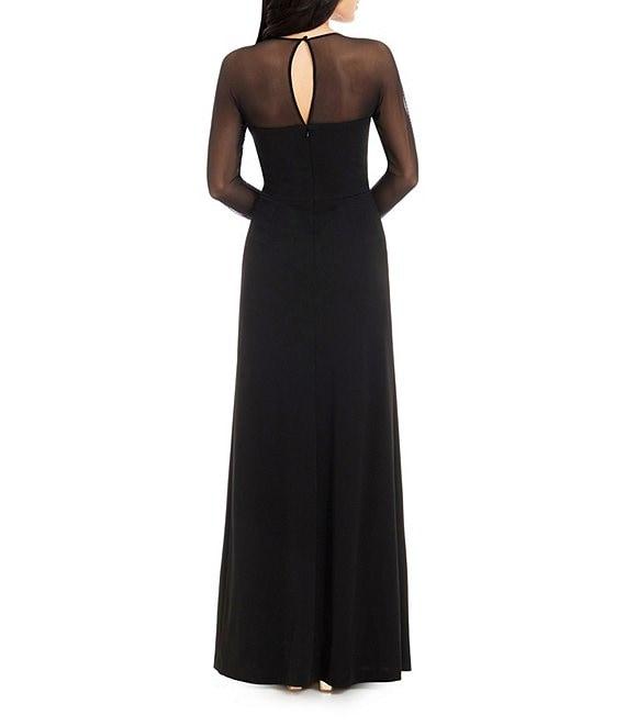 Dress the Population Maxwell Square Neck Mesh Long Sleeve Column Gown Product Image