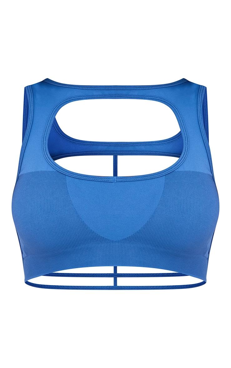 PLT SPORT Steel Blue Seamless Contrast Rib Cage Back Sports Bra Product Image