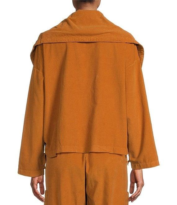 Bryn Walker Wide Collared Long Sleeve Adjustable Tie Button Front Corduroy Jacket Product Image