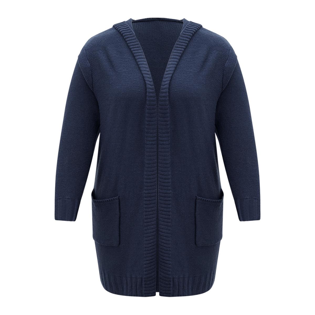 Plus Size Plain Texture Pocket Hooded Cardigan Aegean Women Casual Loose Long Sleeve Dailywear Cardigans BloomChic 10/M Product Image