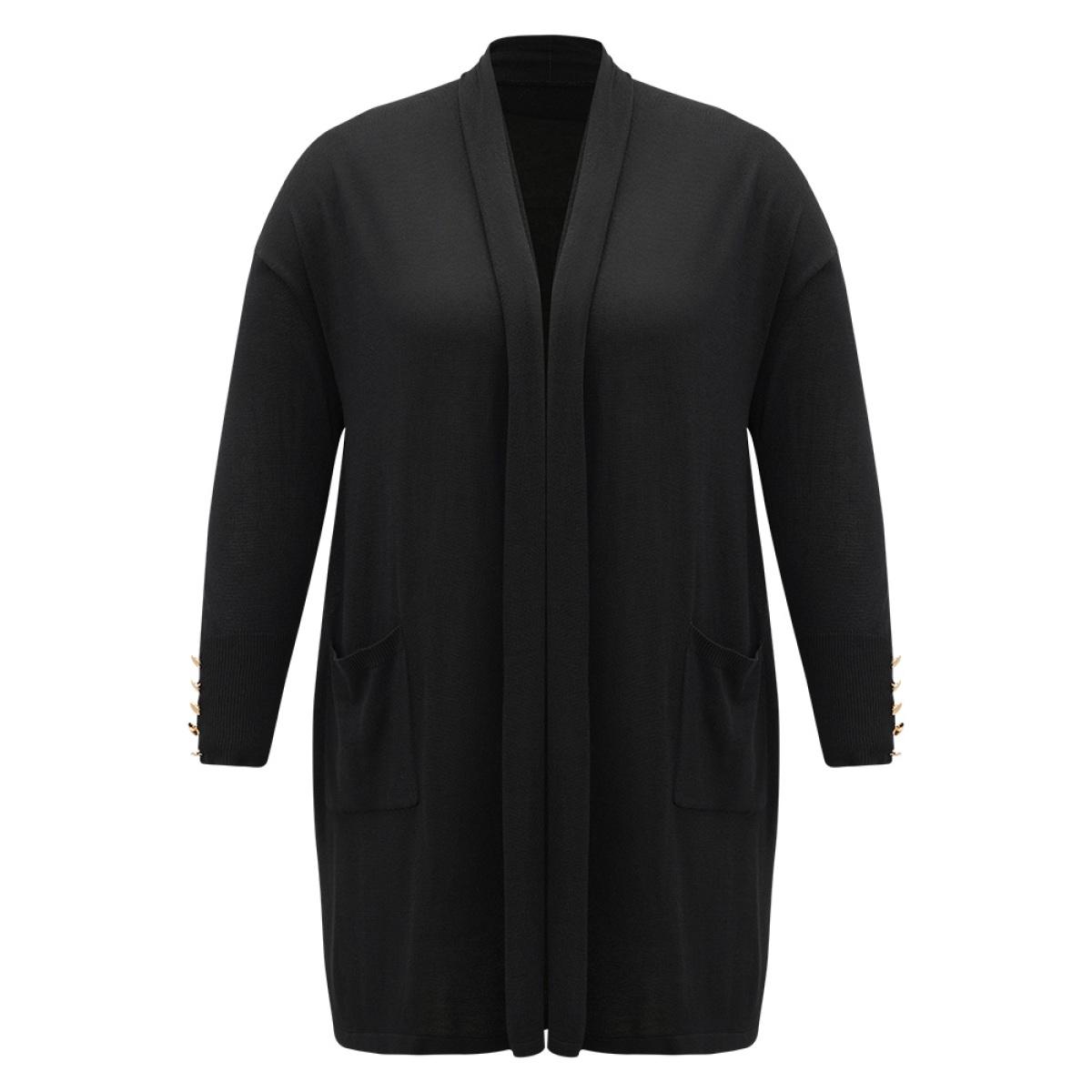 Plus Size Supersoft Essentials Button Detail Lapel Collar Cardigan Black Women Basics Loose Long Sleeve Everyday Cardigans BloomChic 30/6X Product Image