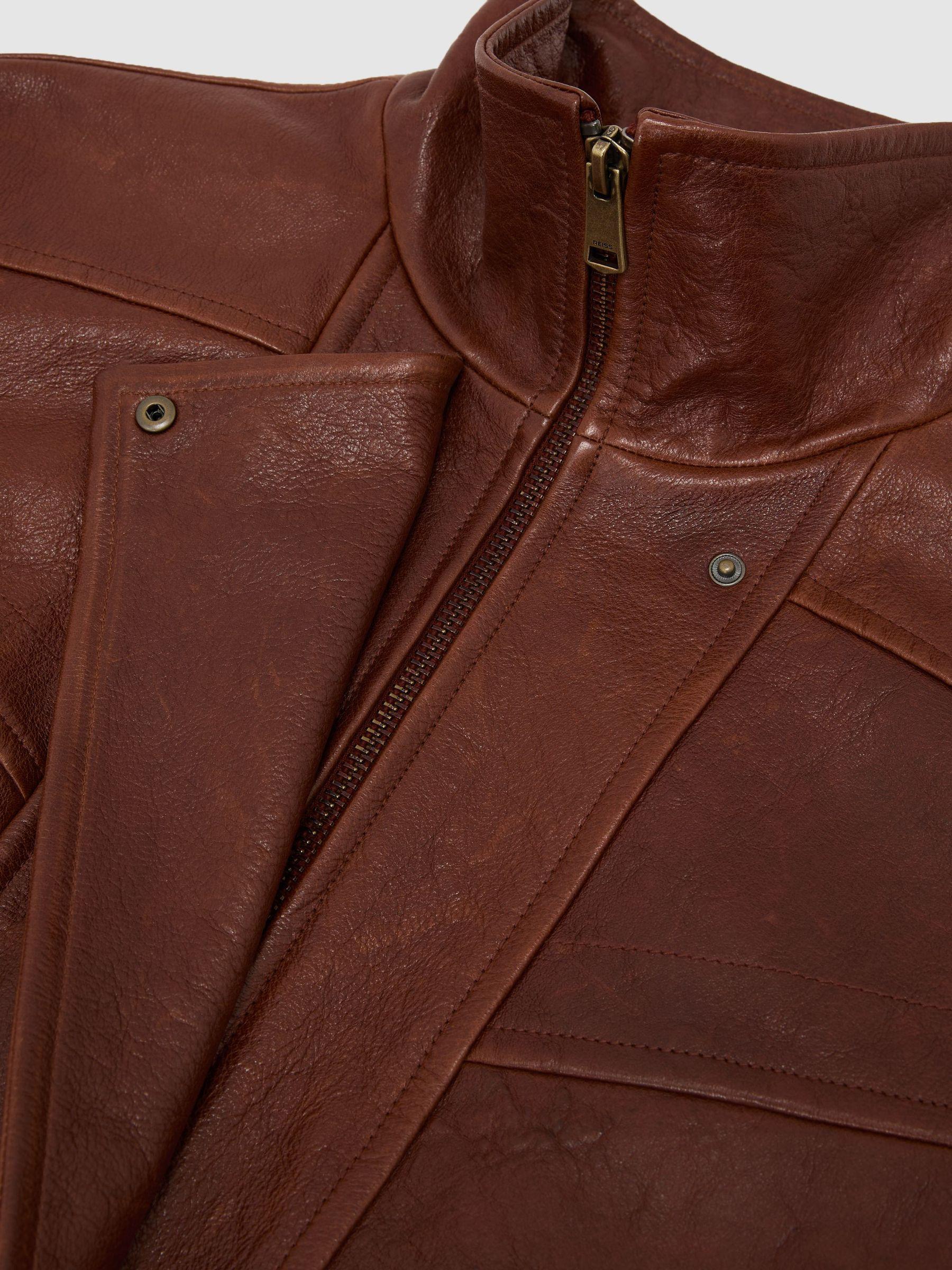 Petite Textured Leather Oversized Jacket in Chestnut Brown Product Image