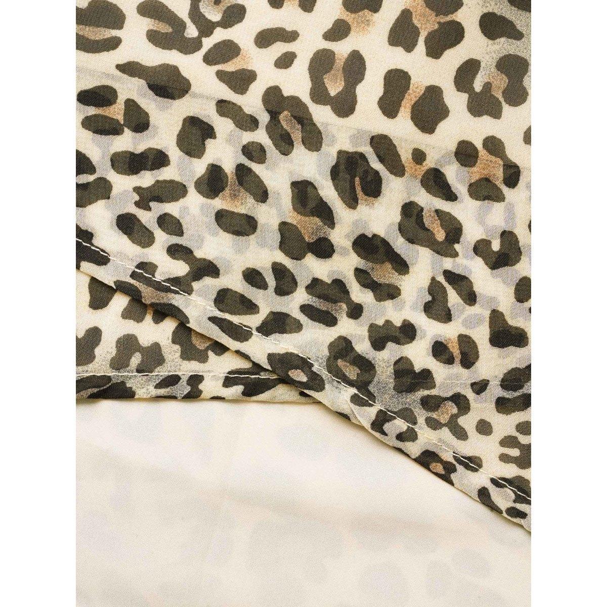 Plus Size Tan Leopard Print Asymmetrical Hem Lantern Sleeve Blouse Women Elegant Long Sleeve V-neck Everyday Blouses BloomChic 12/L Product Image