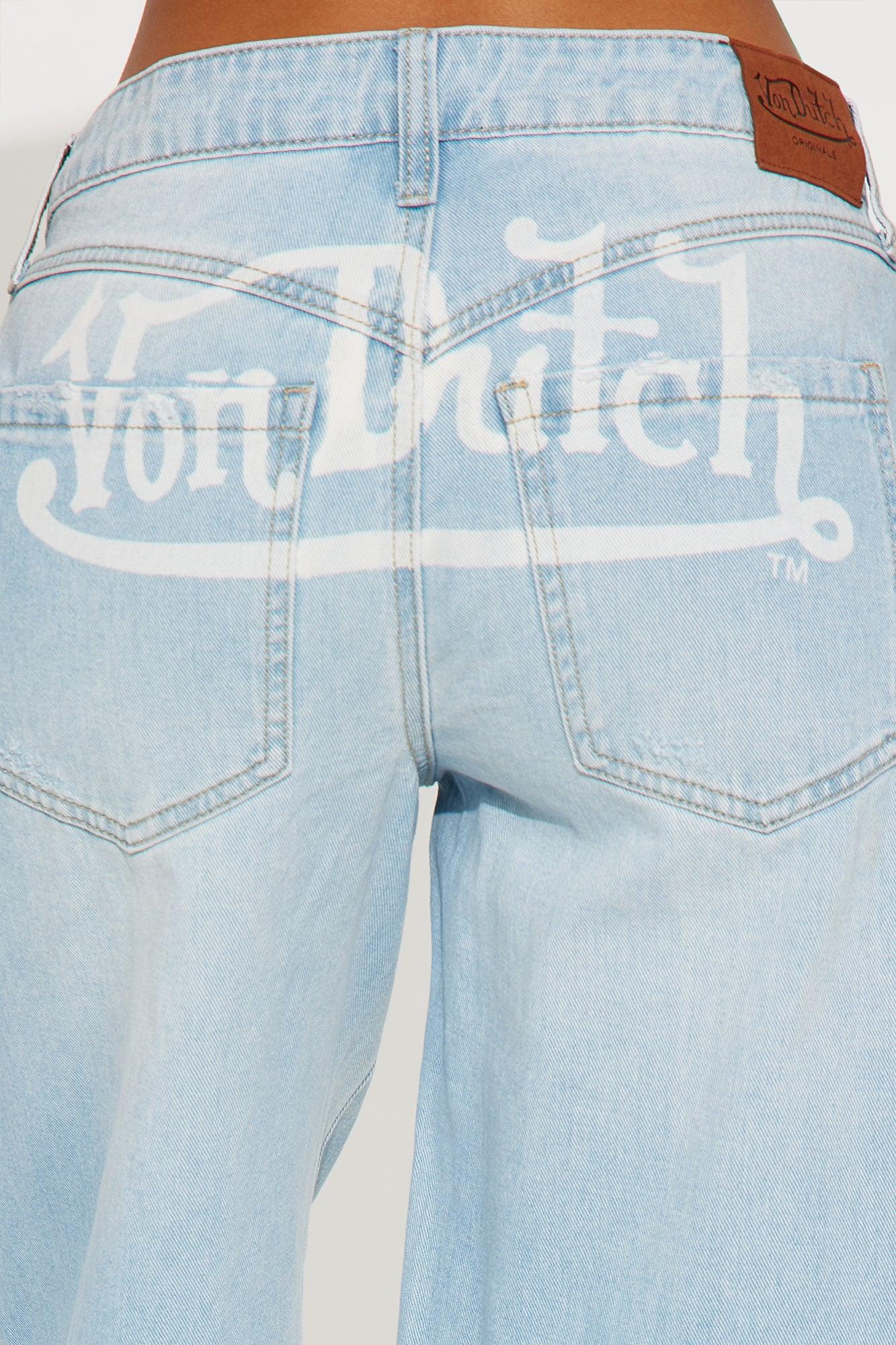Von Dutch Patchwork Distressed Wide Leg Jeans - Medium Wash Product Image