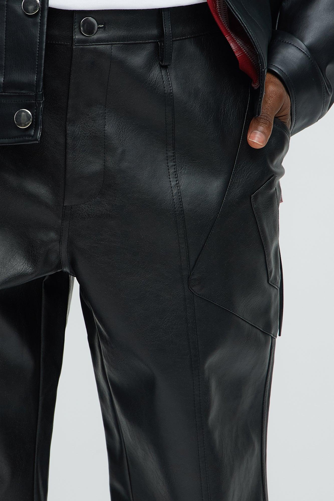 Smoky Faux Leather Straight Pants - Black Product Image