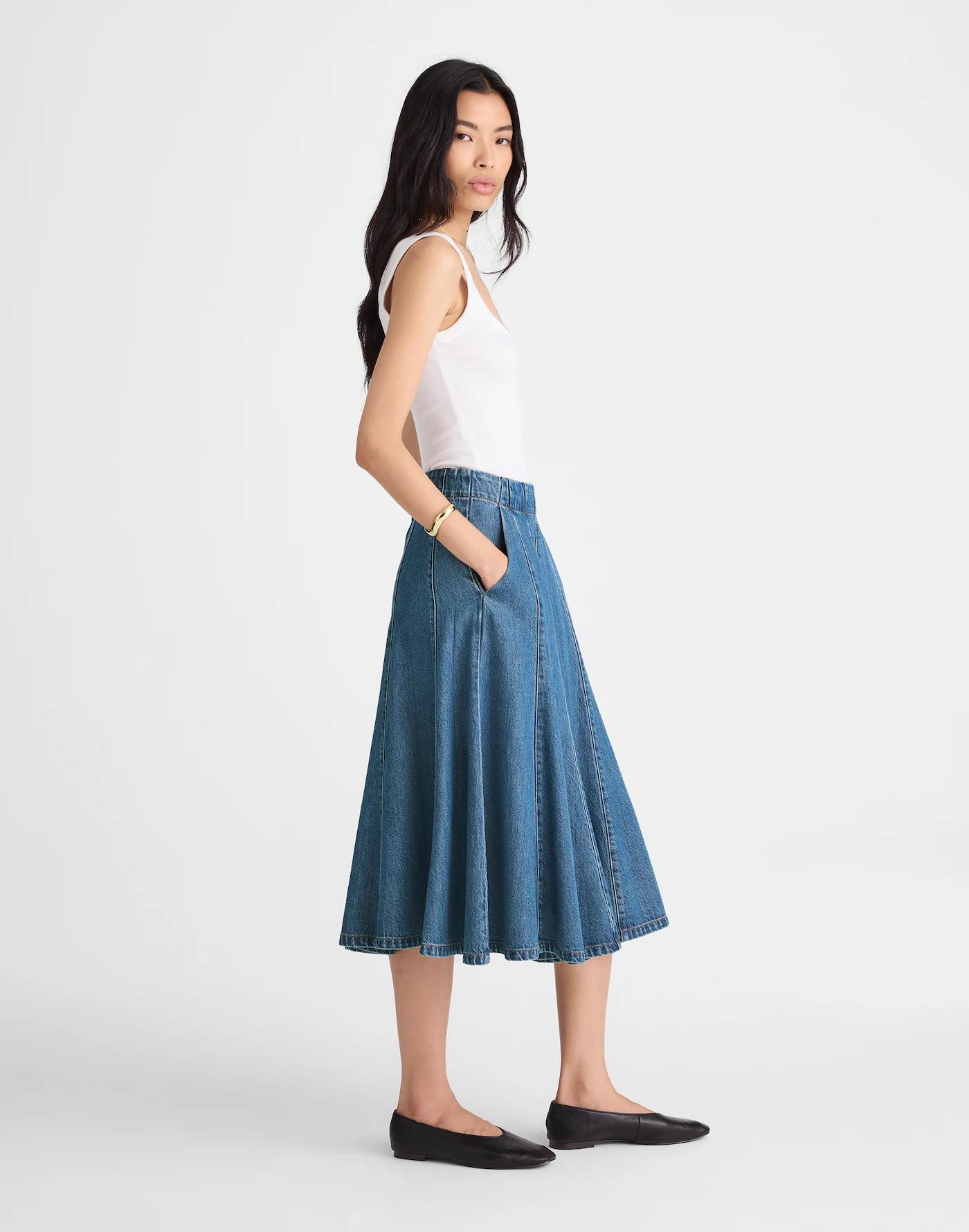Flared Denim Midi Skirt: Airy Denim Edition Product Image