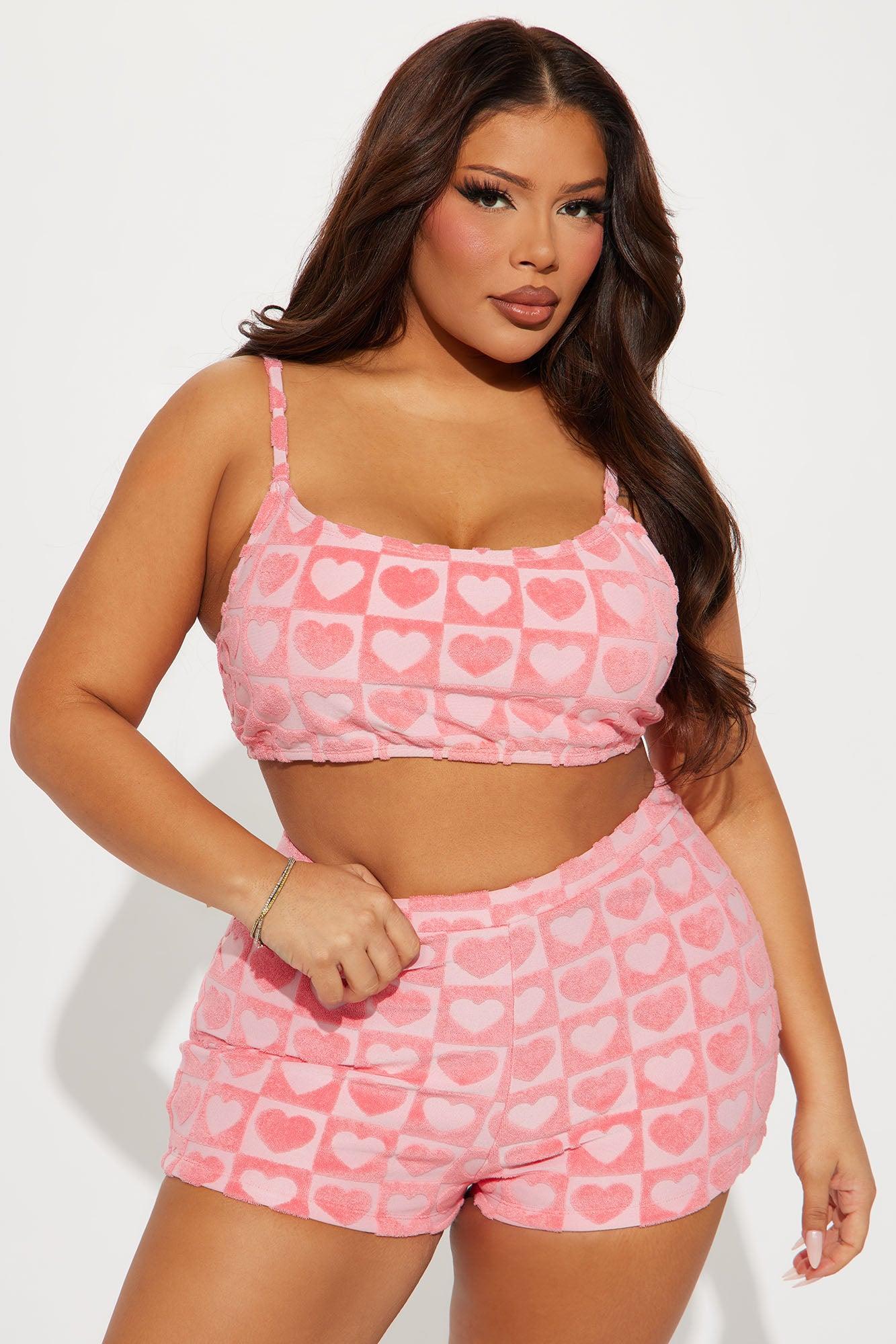 Cora Heart Terry Boyshort 2 Piece Bikini - Pink Product Image