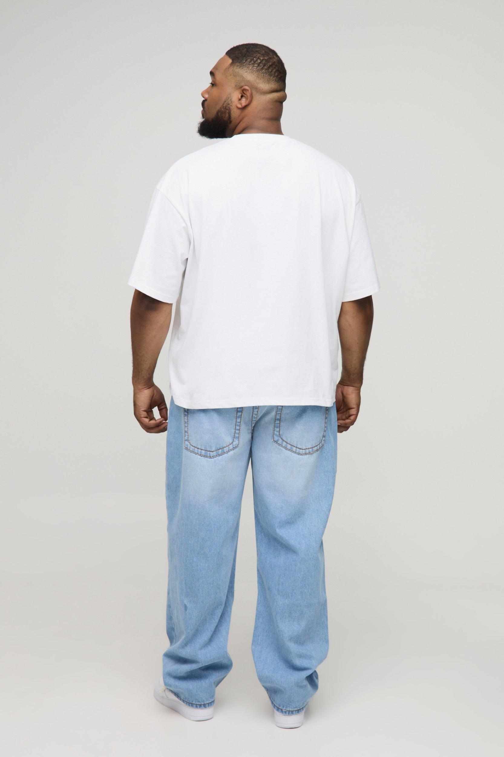 Plus Chunky Contrast Stitch Straight Leg Jeans | boohooMAN USA Product Image