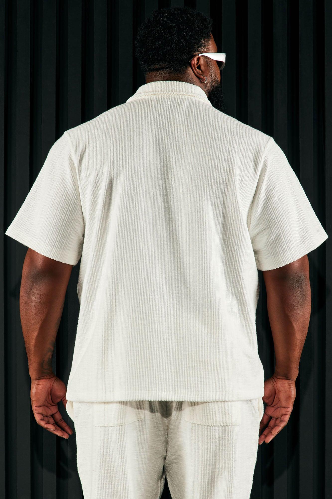 Dean Textured Short Sleeve Button Up Shirt - White Product Image