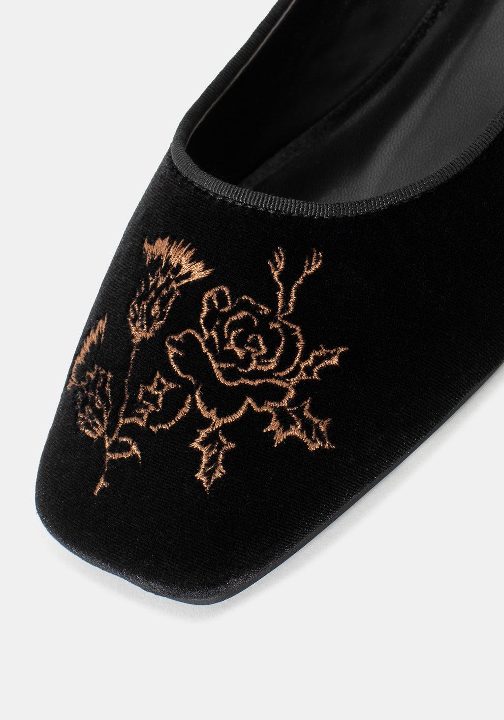Nyla Velvet Embroidered Ballerina Pumps Product Image