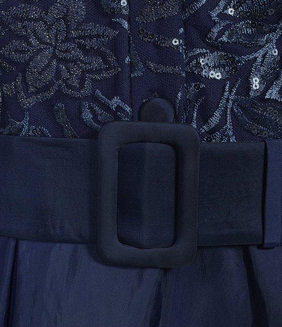 Alex Evenings Collared V Neck 3/4 Sleeve Belted A Line Stretch Tulle Gown Product Image