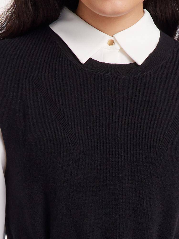 Black Vest Dress And White Women Shirt Dress Two-Piece Set Product Image