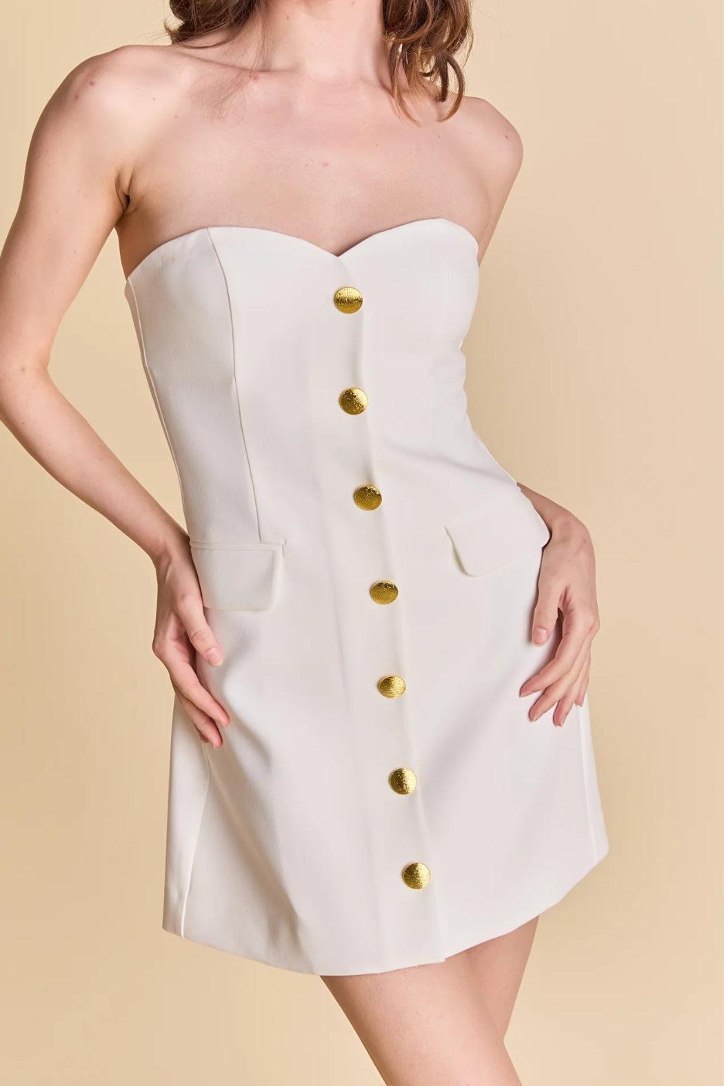 Strapless Button Mini Dress Product Image