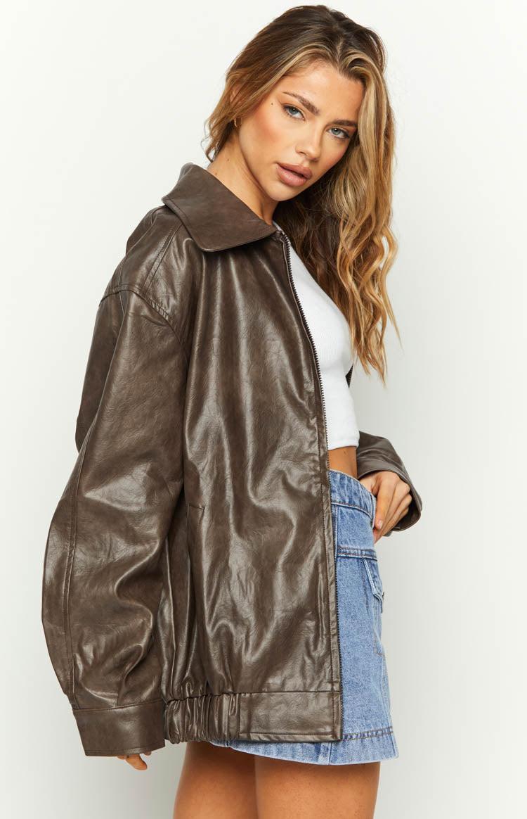 Abbi PU Vintage Brown Bomber Jacket Girls Product Image