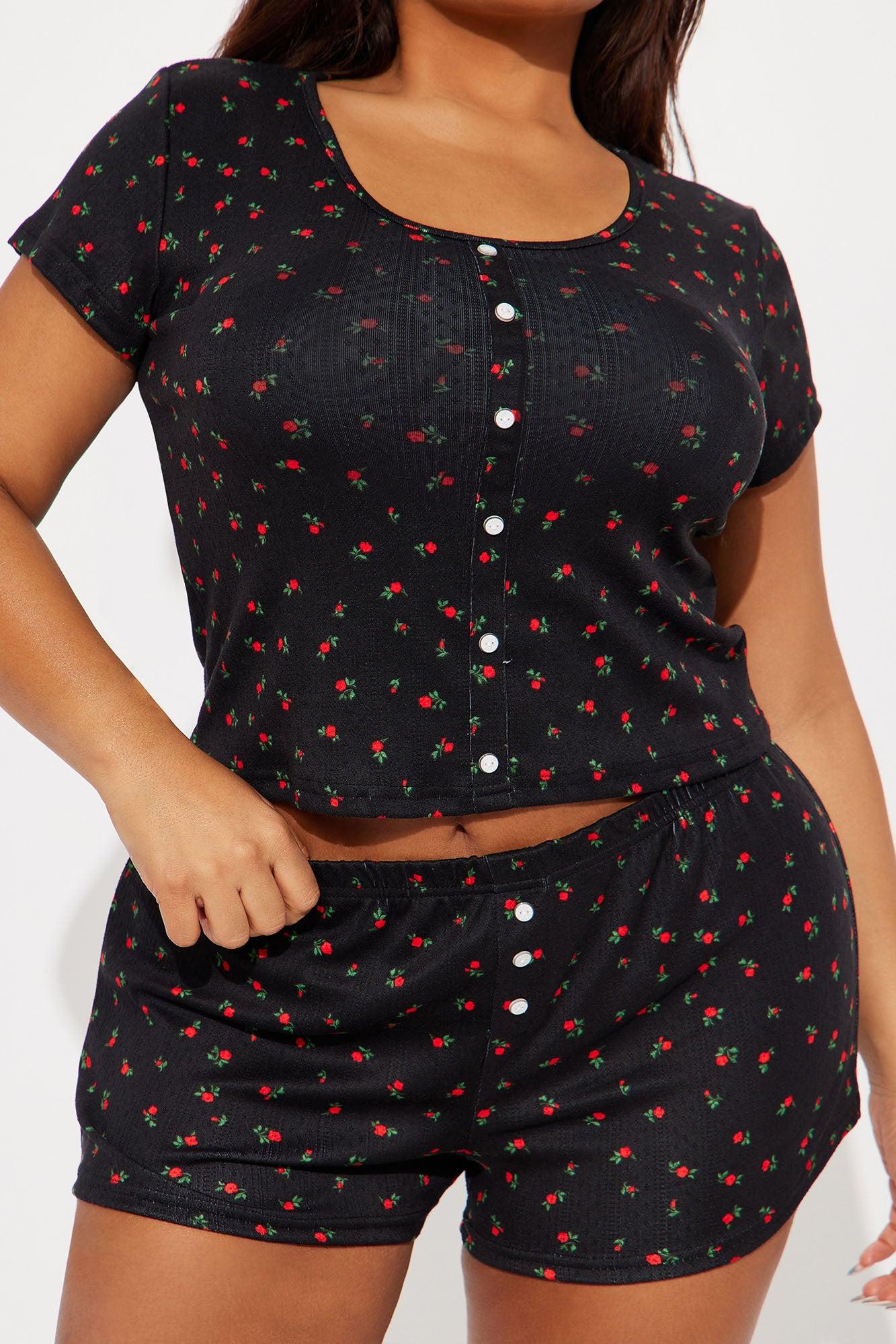 Floral Bloom Pointelle PJ Short Set - Black/Red Female Product Image