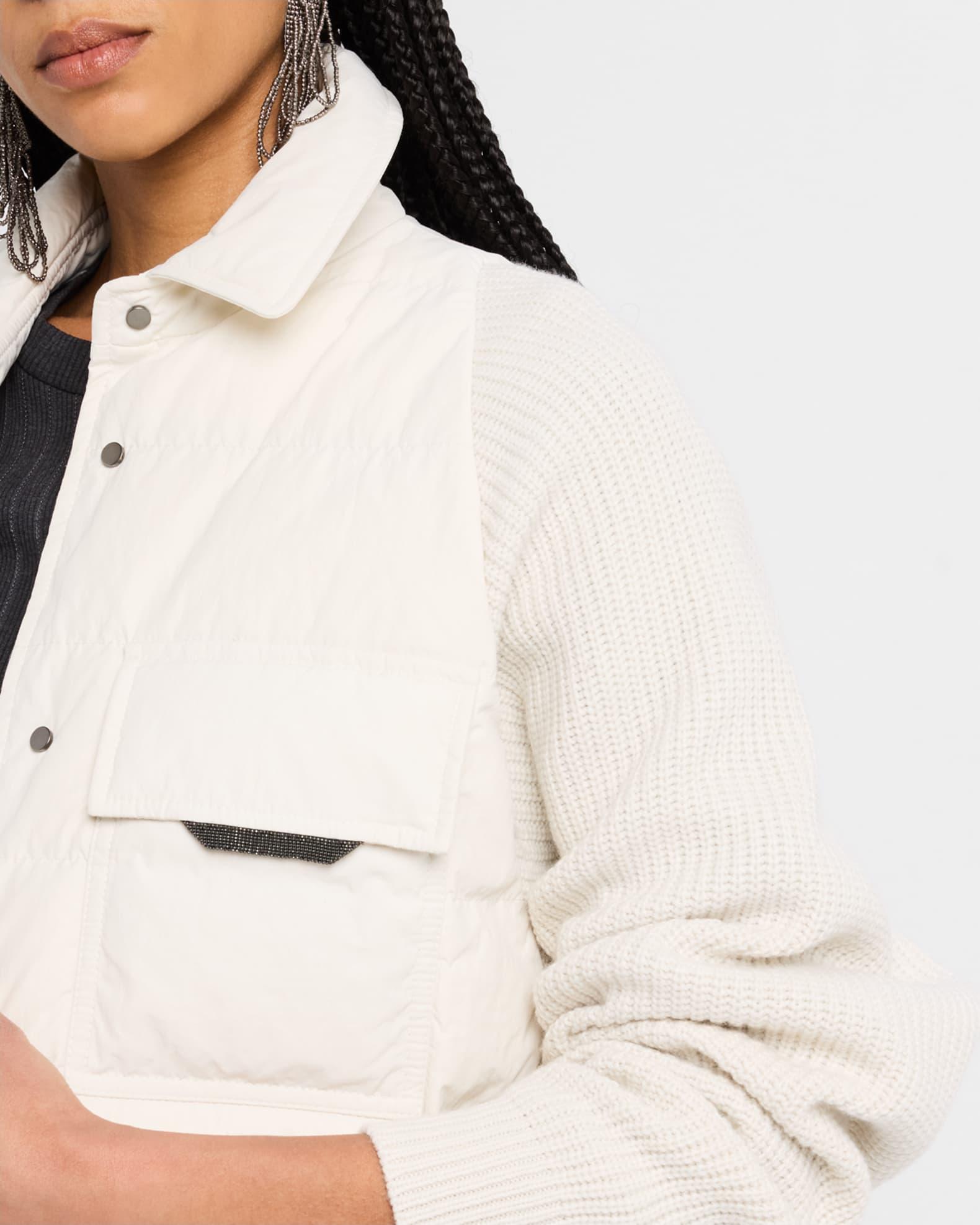 Knit-Sleeve Techno Crinkled Cotton Padded Jacket Product Image