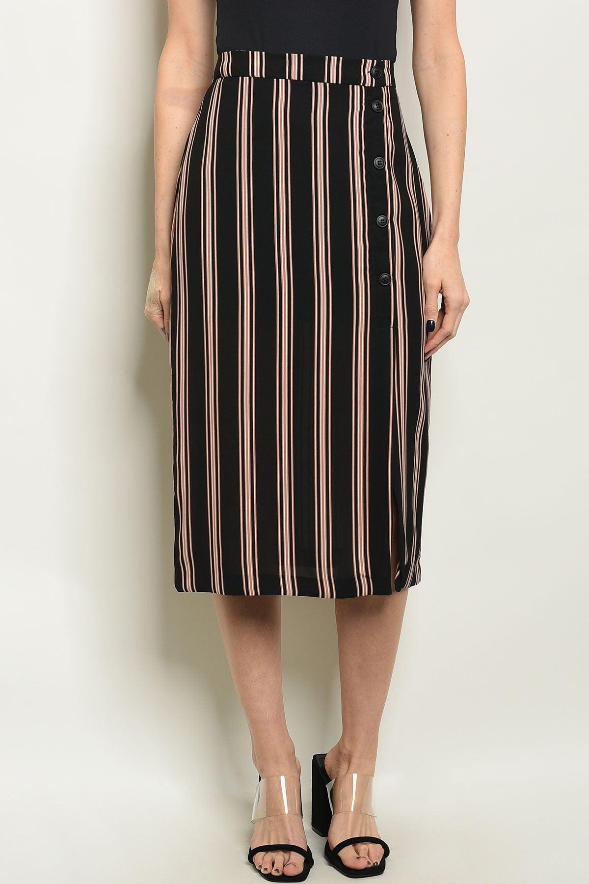 Stripes Buttons Midi Skirt Product Image