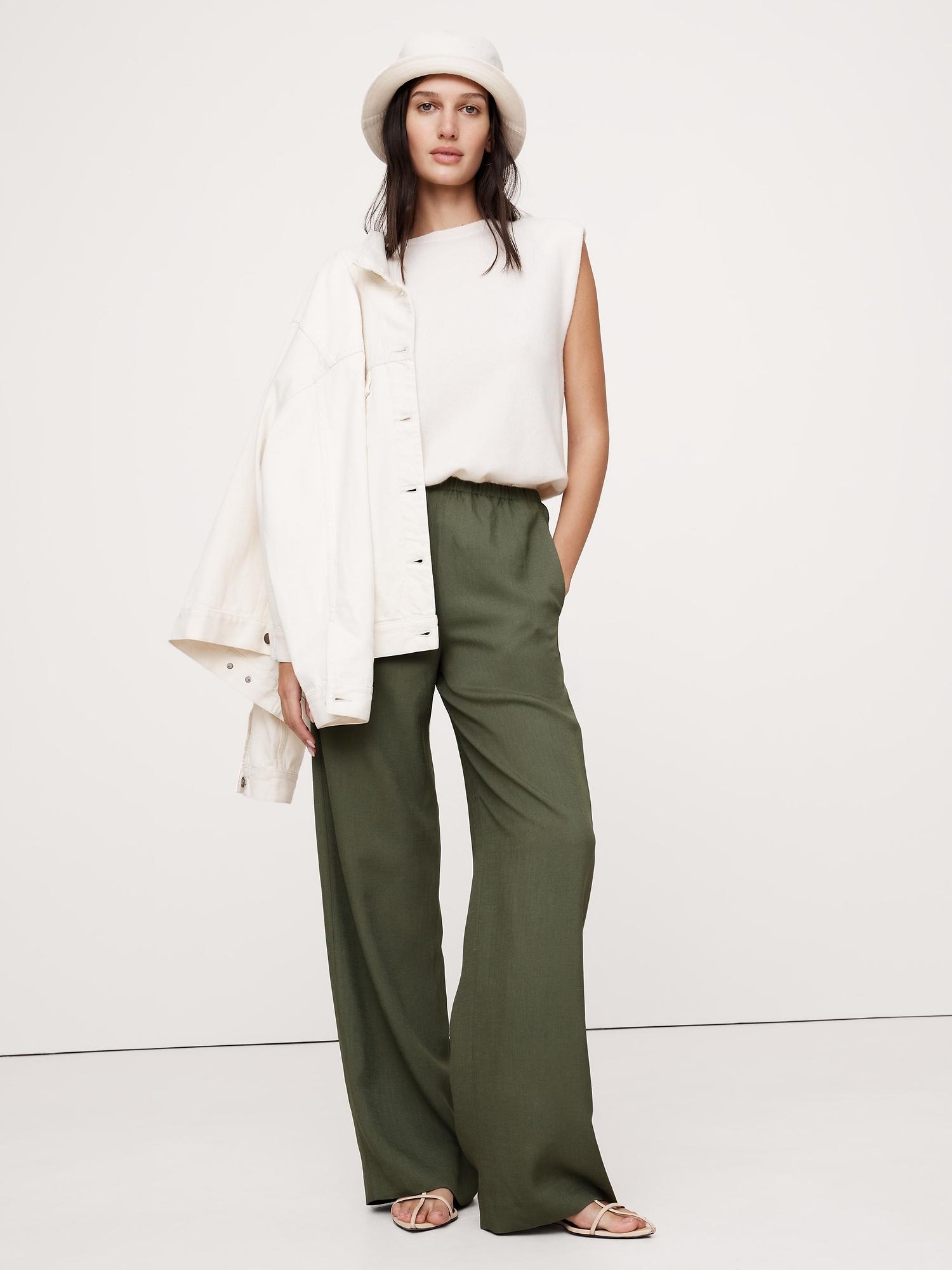 Pull-On Wide-Leg Drapey Twill Pant Product Image