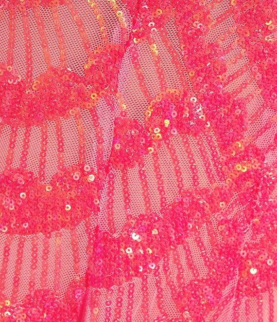 City Vibe Lace/Sequin Plunge Neck Spaghetti Strap Corset Waist Fit & Flare Dress Product Image