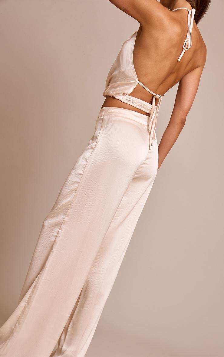 Cream Crinkle Satin High Waisted Wide Leg Pants Product Image