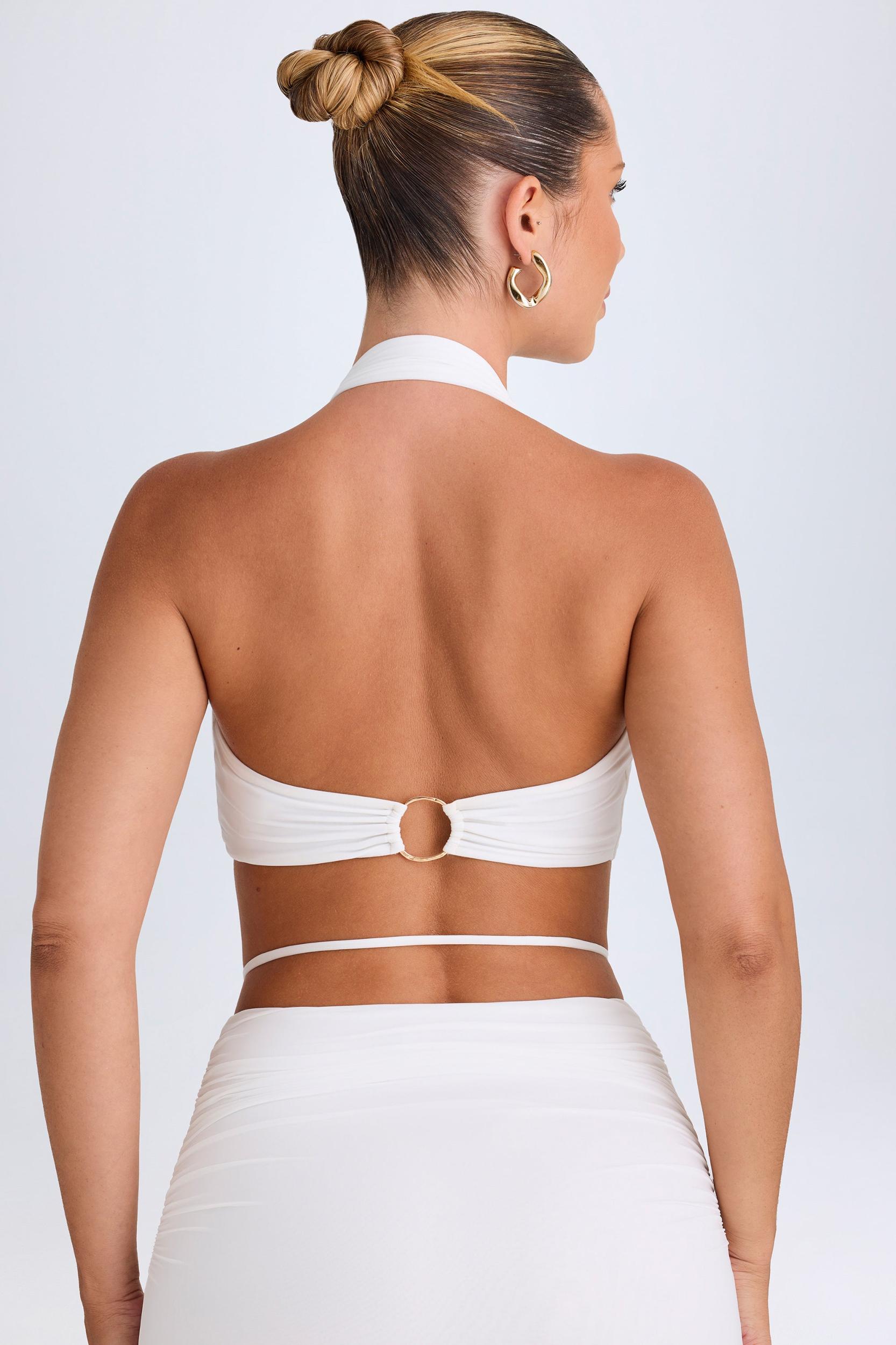 Plunge Hardware-Detail Halterneck Crop Top in White Female Product Image