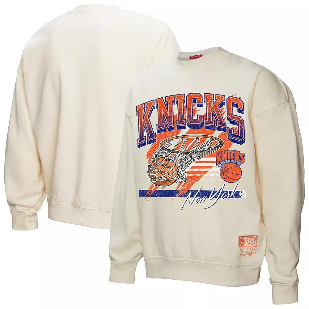 Women's Mitchell & Ness Cream New York Knicks Brush Bucket Pullover Sweatshirt,  Product Image