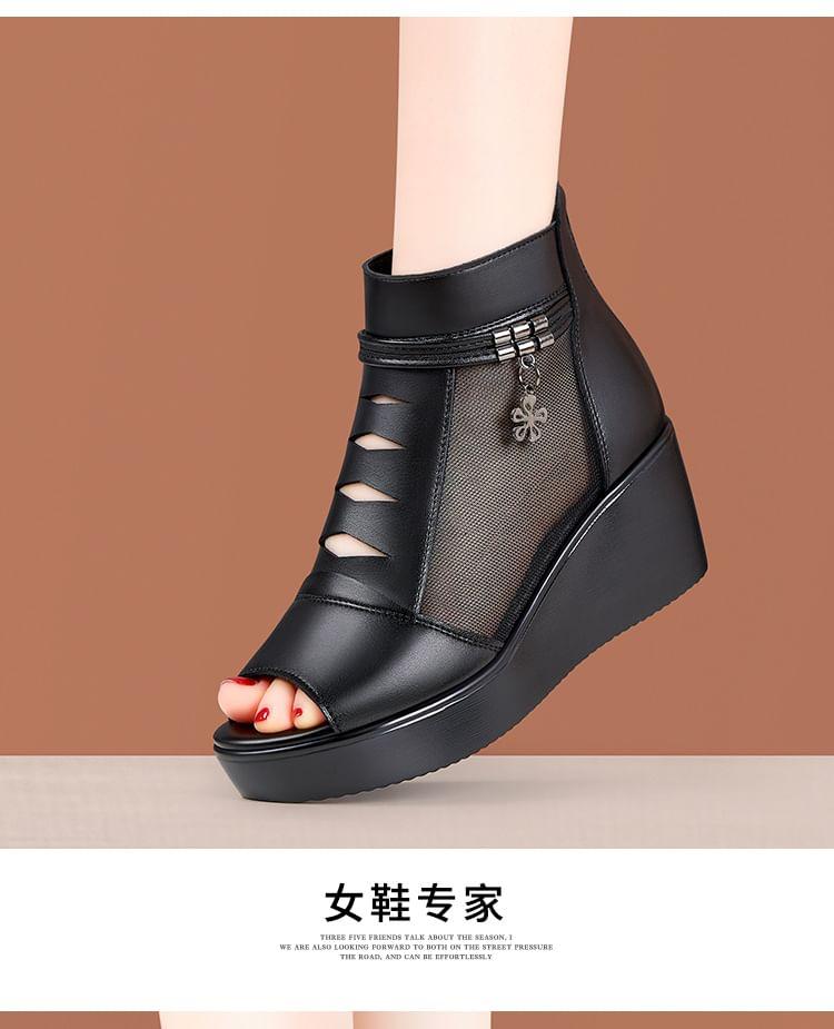 Platform Peep Toe Panel Mesh High Top Shoes Product Image