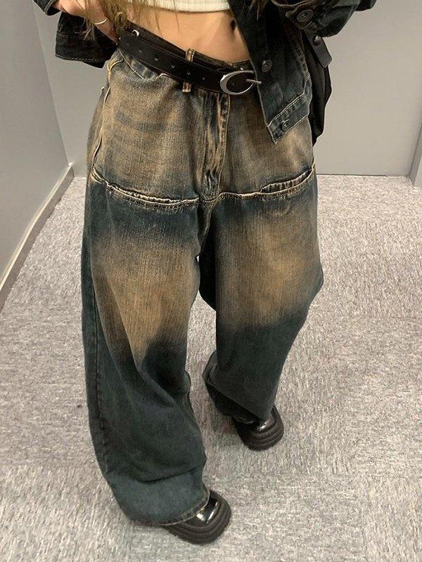 Contrast Wash Distressed Vintage Boyfriend Jeans Product Image