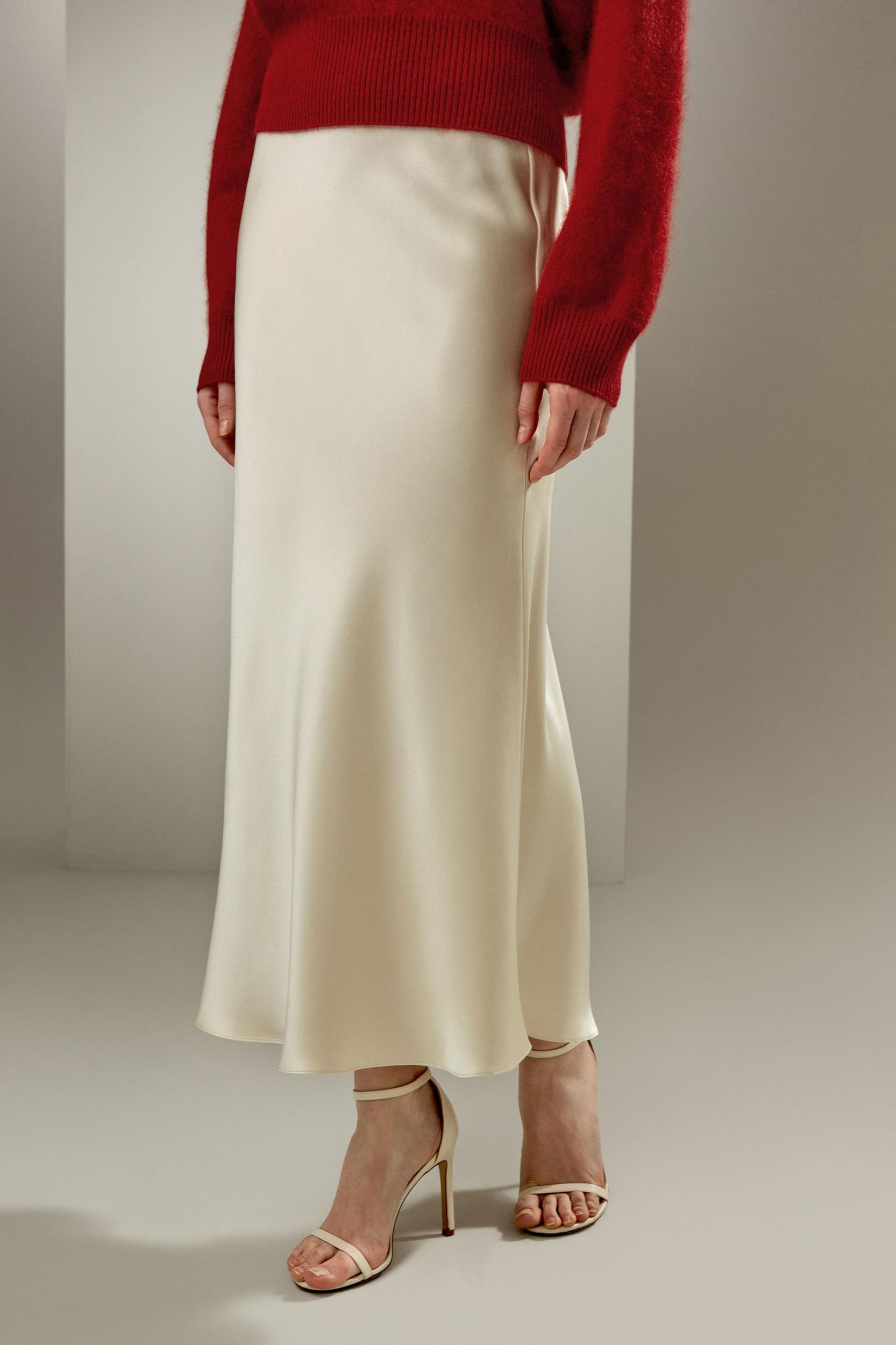 LILYSILK Skirt Silk Long - for Women - Lily White Luxurious Silk Charmeuse - Luxurious Flare Hem Skirt Petite 8 Product Image