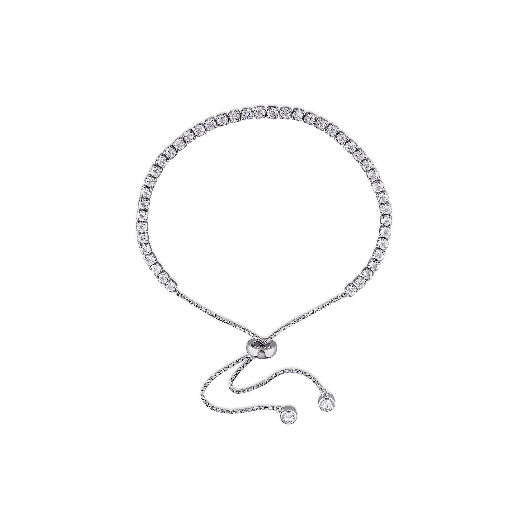 Stella Grace Sterling Silver White Topaz Bolo Bracelet, Women's, Size: 7" Product Image