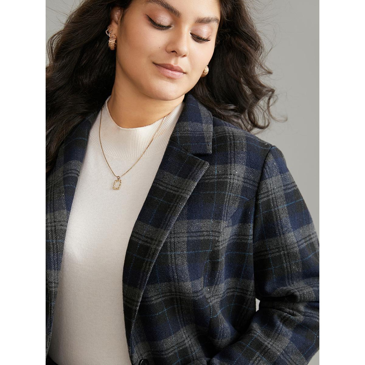Plus Size Plaid Button Up Suit Collar Blazer Midnight Women Dailywear Plaid Lined Sleeve Long Sleeve Suit Collar 22-24/3X Pocket Casual Blazers BloomChic Product Image