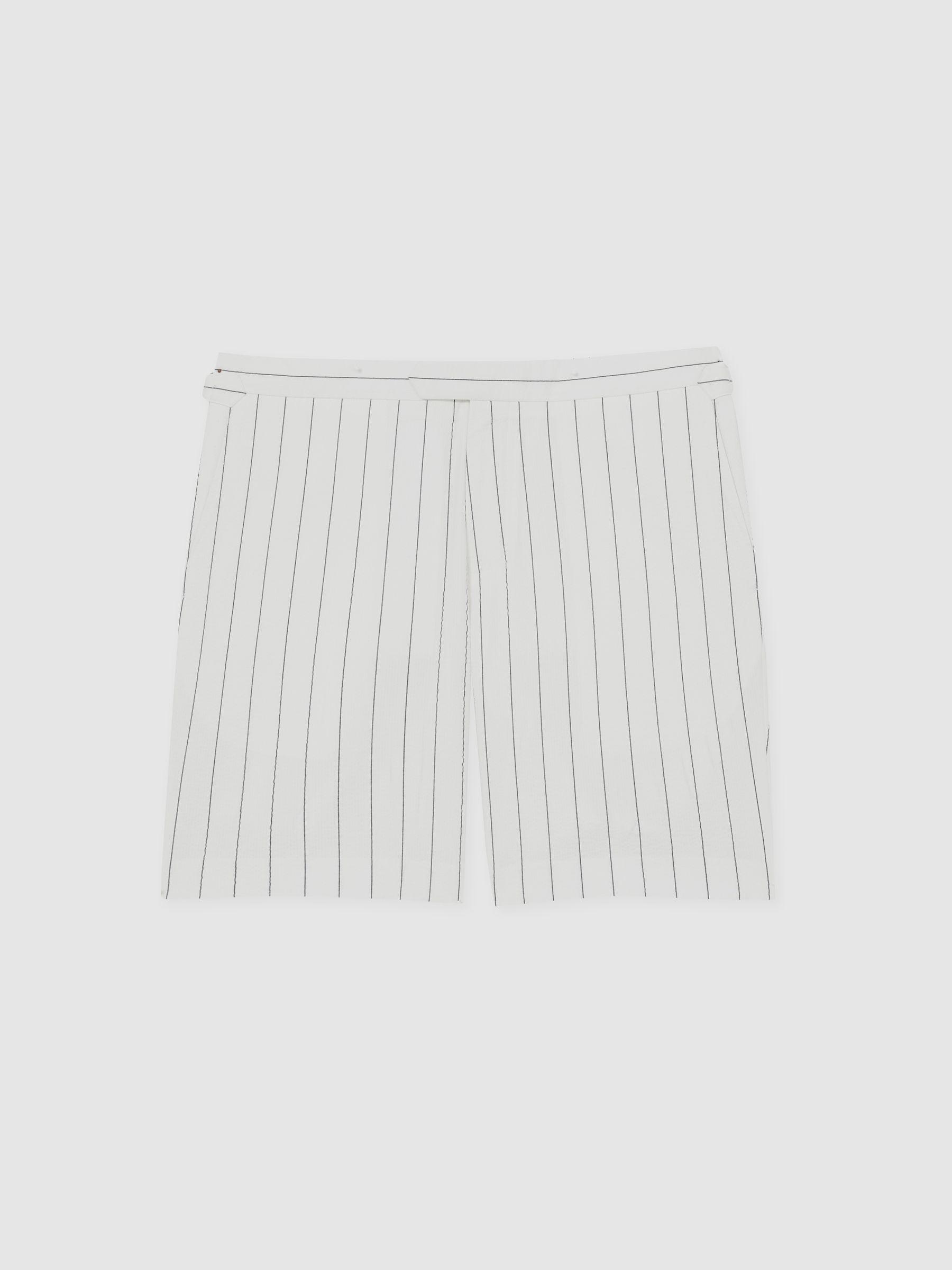Cotton-Blend Pinstripe Shorts in White/Navy Product Image