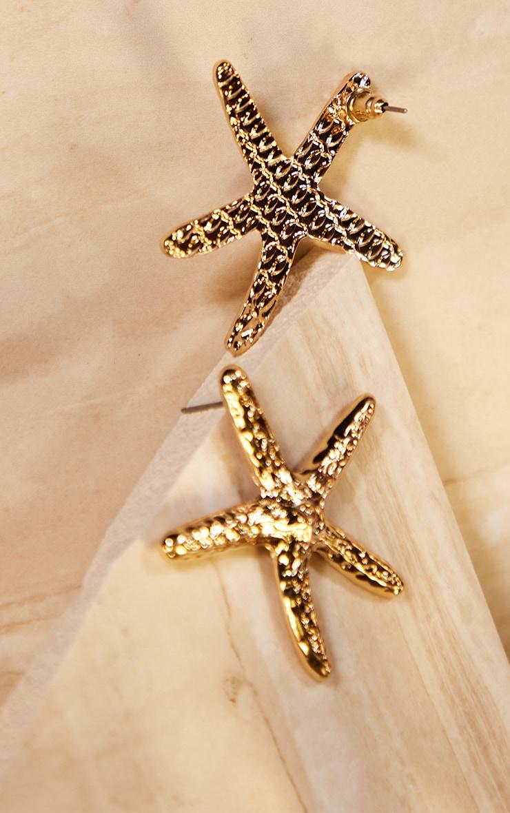 Gold Oversized Starfish Statement Earrings Product Image