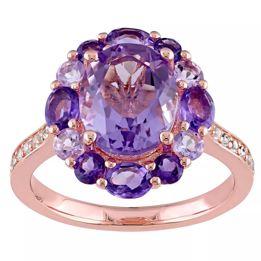 Stella Grace 18k Rose Gold Over Silver Amethyst & White Topaz Floral Ring, Womens Rose Gold Tone Product Image