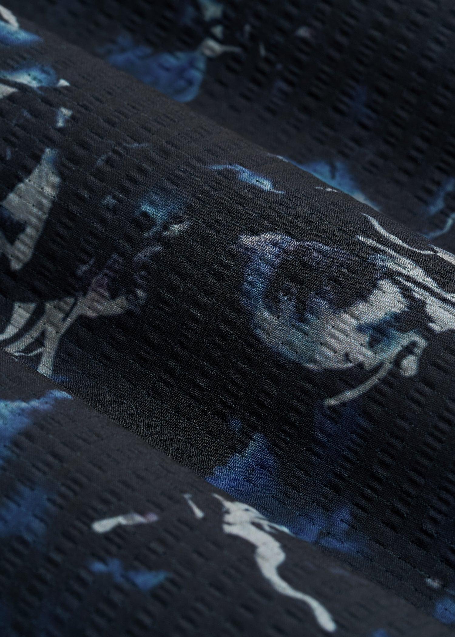 Coastal Perforated Polo Shirt for Tall Men in Black and Violet Floral Male Product Image