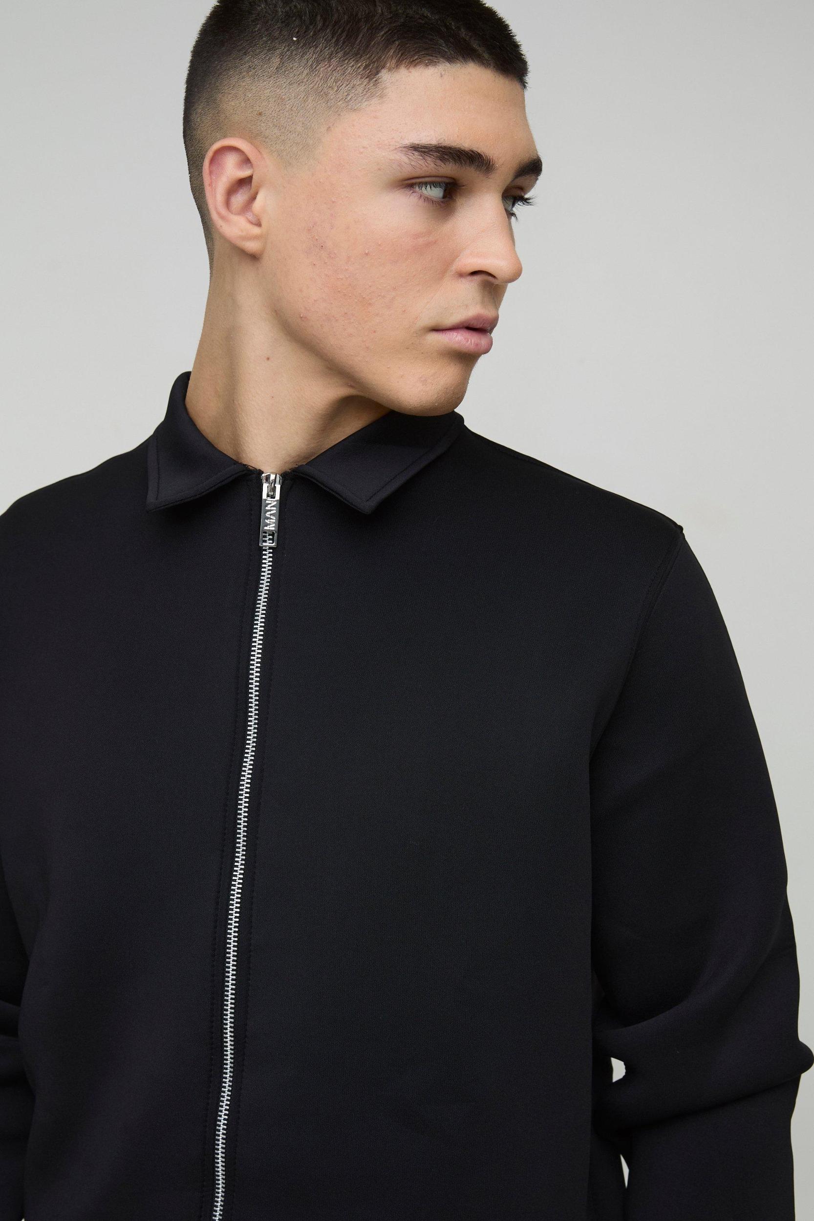 Regular Fit Bonded Scuba Harrington Jacket | boohooMAN USA Product Image