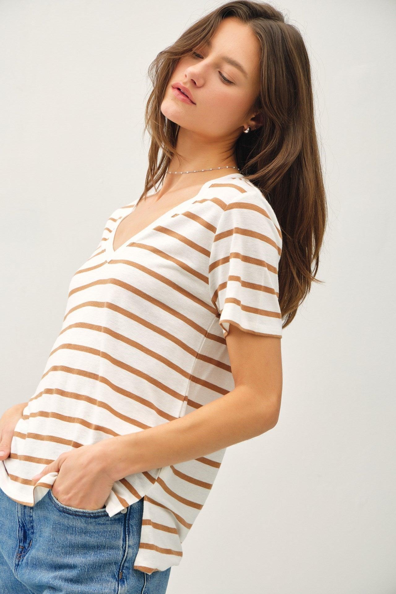 UB ESSENTIALS: EASY STRIPES COTTON-LINEN TEE Product Image