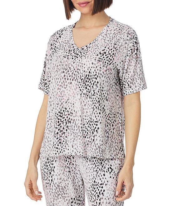 Donna Karan Short Sleeve V-Neck Soft Knit Pebble Print Coordinating Lounge Top Product Image