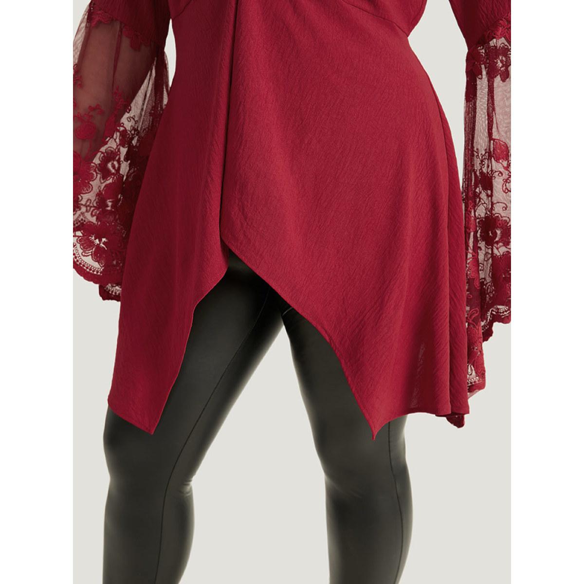 Plus Size Scarlet Halloween Solid Mesh Bell Sleeve Ruched Bowknot Blouse Women Elegant Long Sleeve V-neck Festival-Halloween Blouses BloomChic 28/5X Product Image