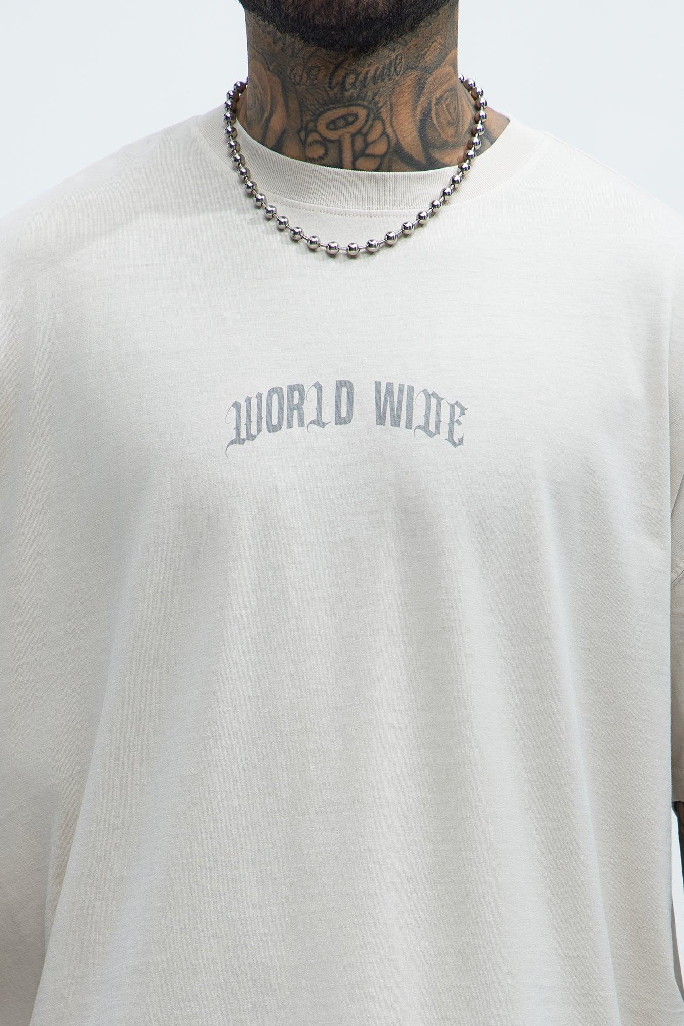 World Wide Chaos Oversized Short Sleeve Tee - Light Grey Product Image