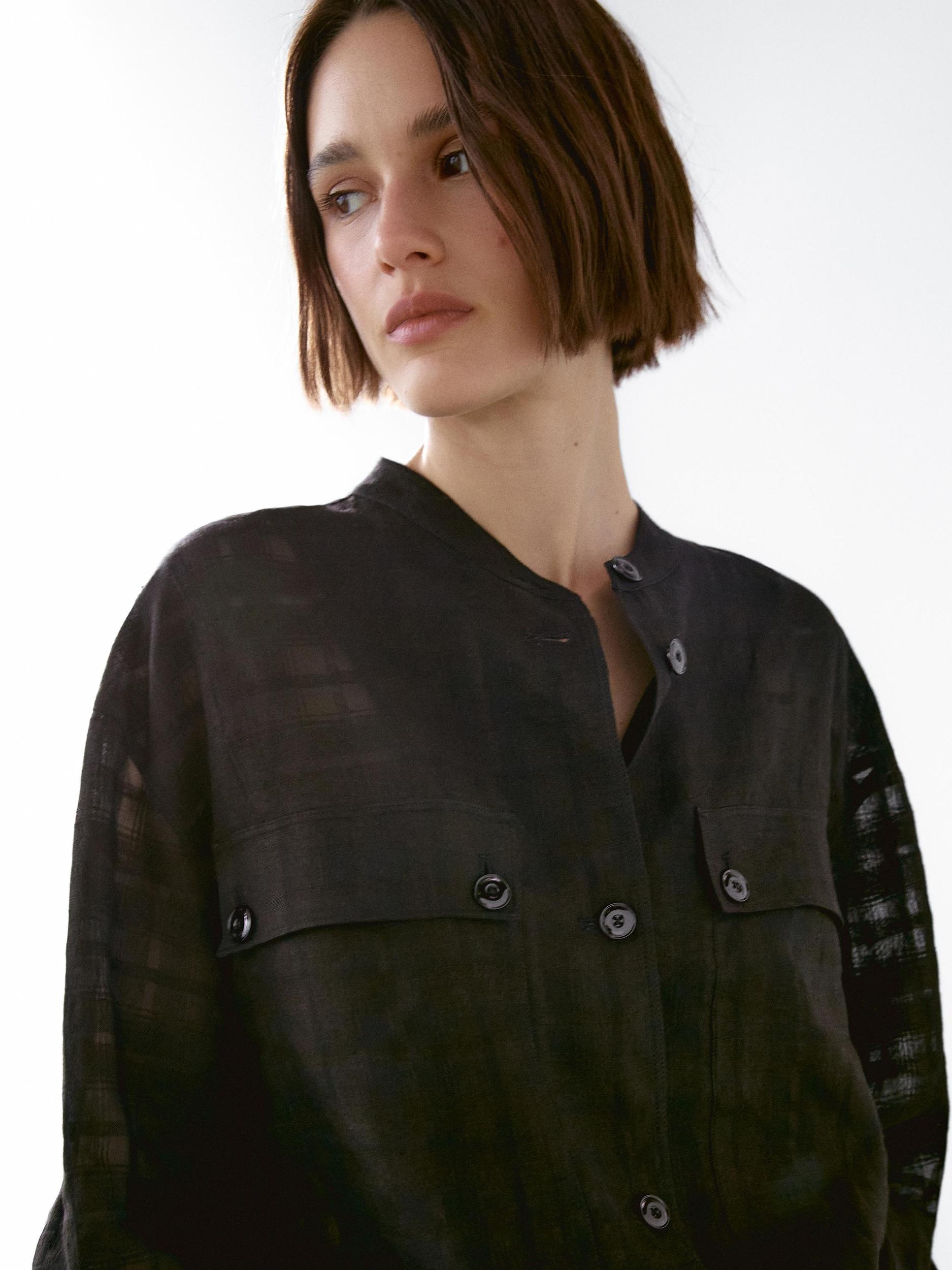Linen blend check bomber jacket Product Image