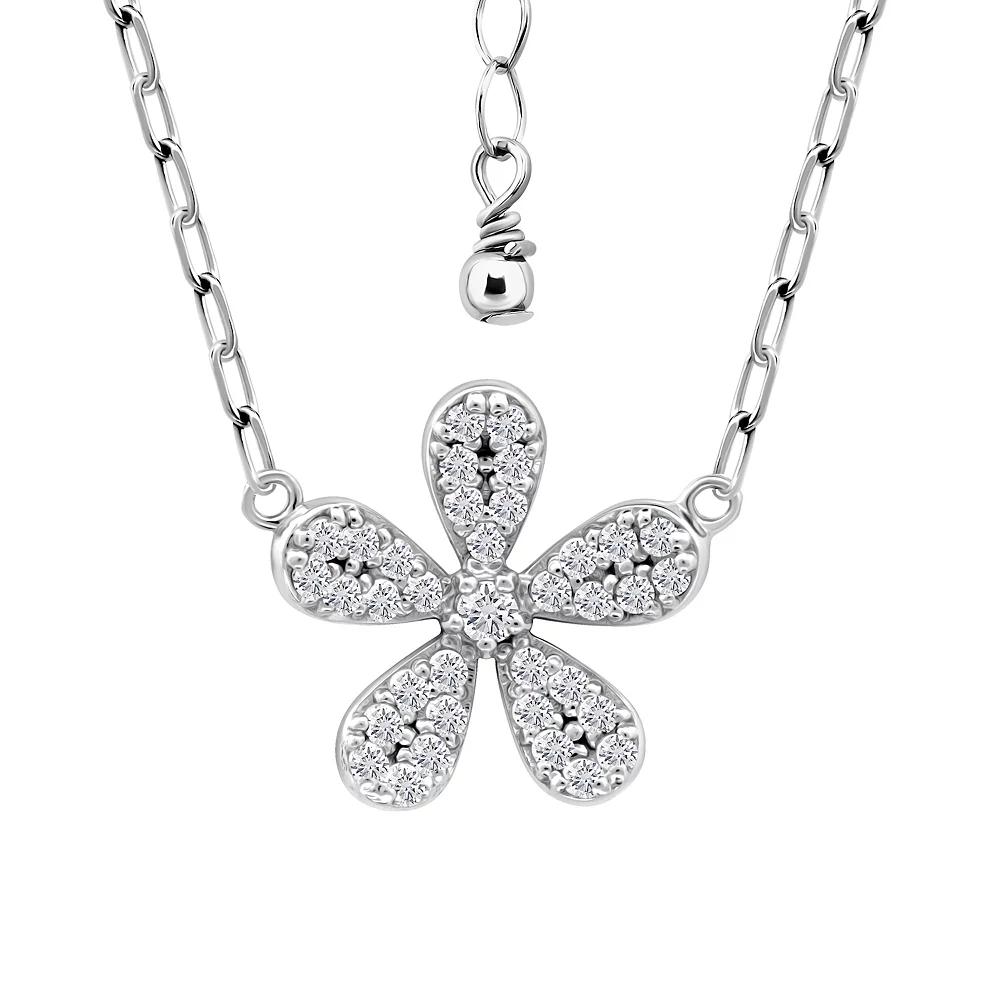Aleure Precioso Pave Cubic Zirconia Flower Pendant Necklace, Women's, Size: 16-18" ADJ, Sterling Product Image