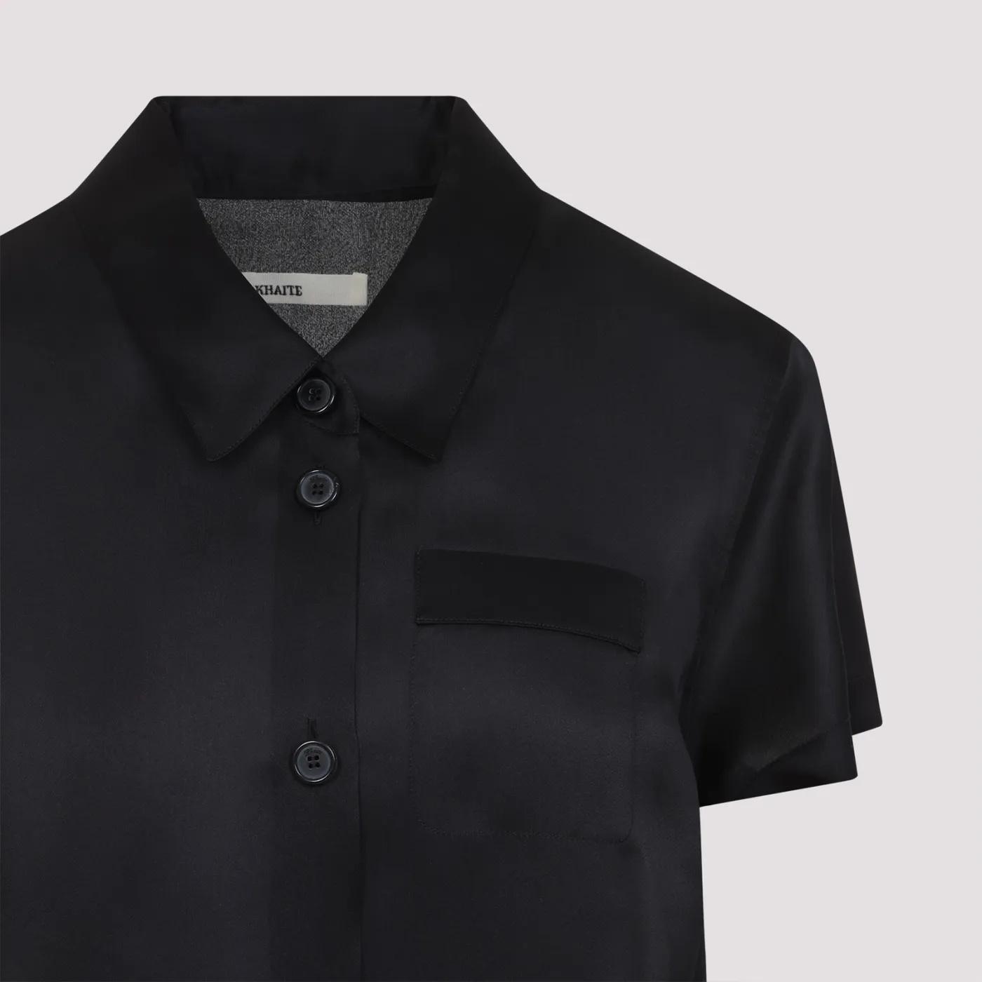 KHAITE Effy Silk And Cotton-blend Organza Midi Shirt Dress In Black Product Image