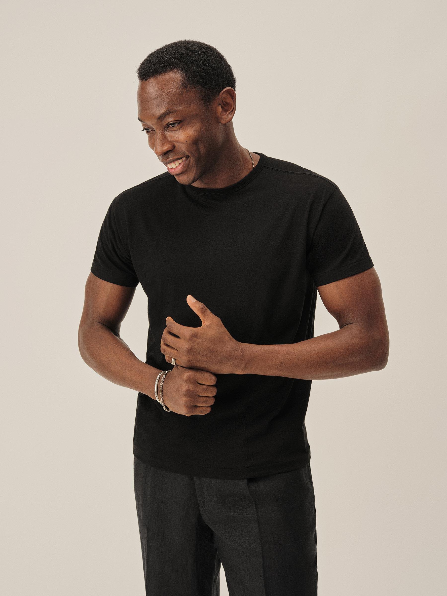 Black Japanese Cool Cashmere Knit Tee Product Image