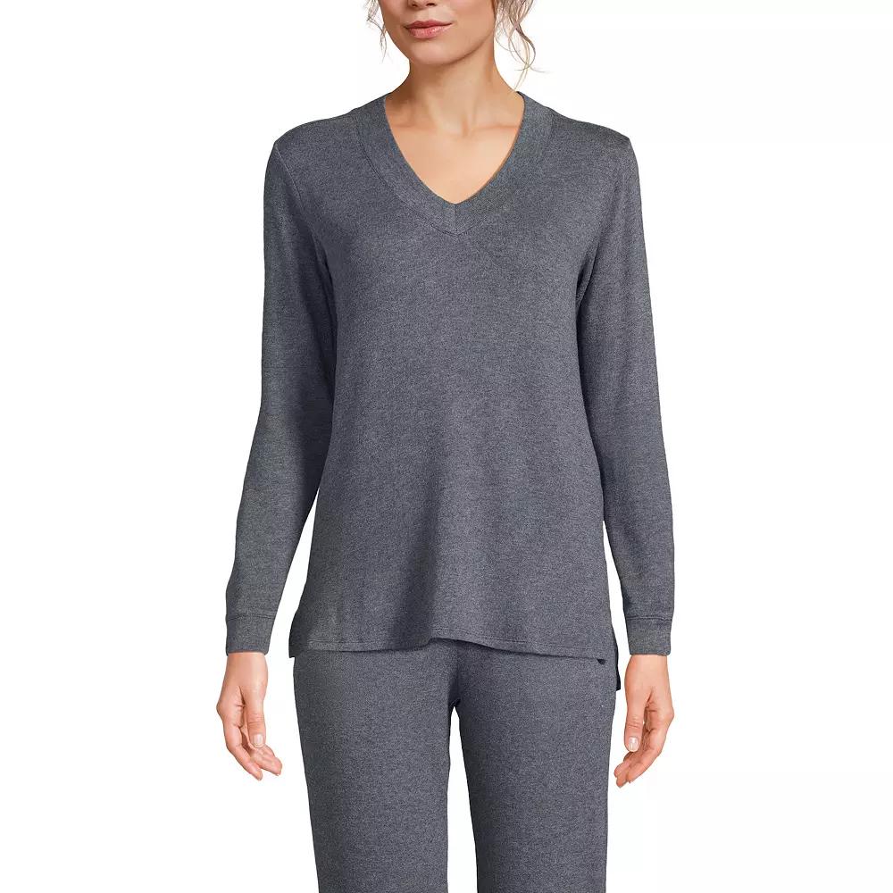 Women's Lands' End Cashtouch Faux Cashmere Cozy Long Sleeve Pajama Top, Size: XS, Grey Heather Product Image