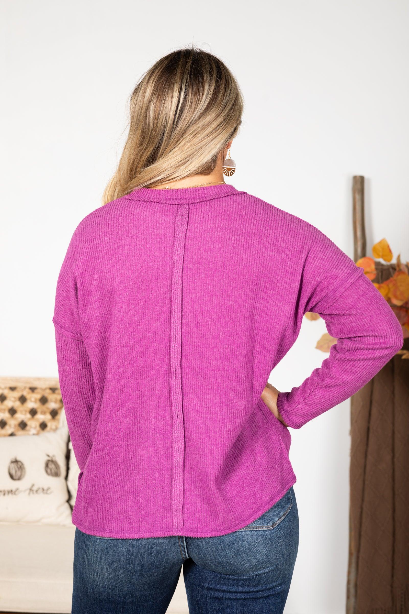 Brushed Light Ribbed Melange Knit Top Product Image