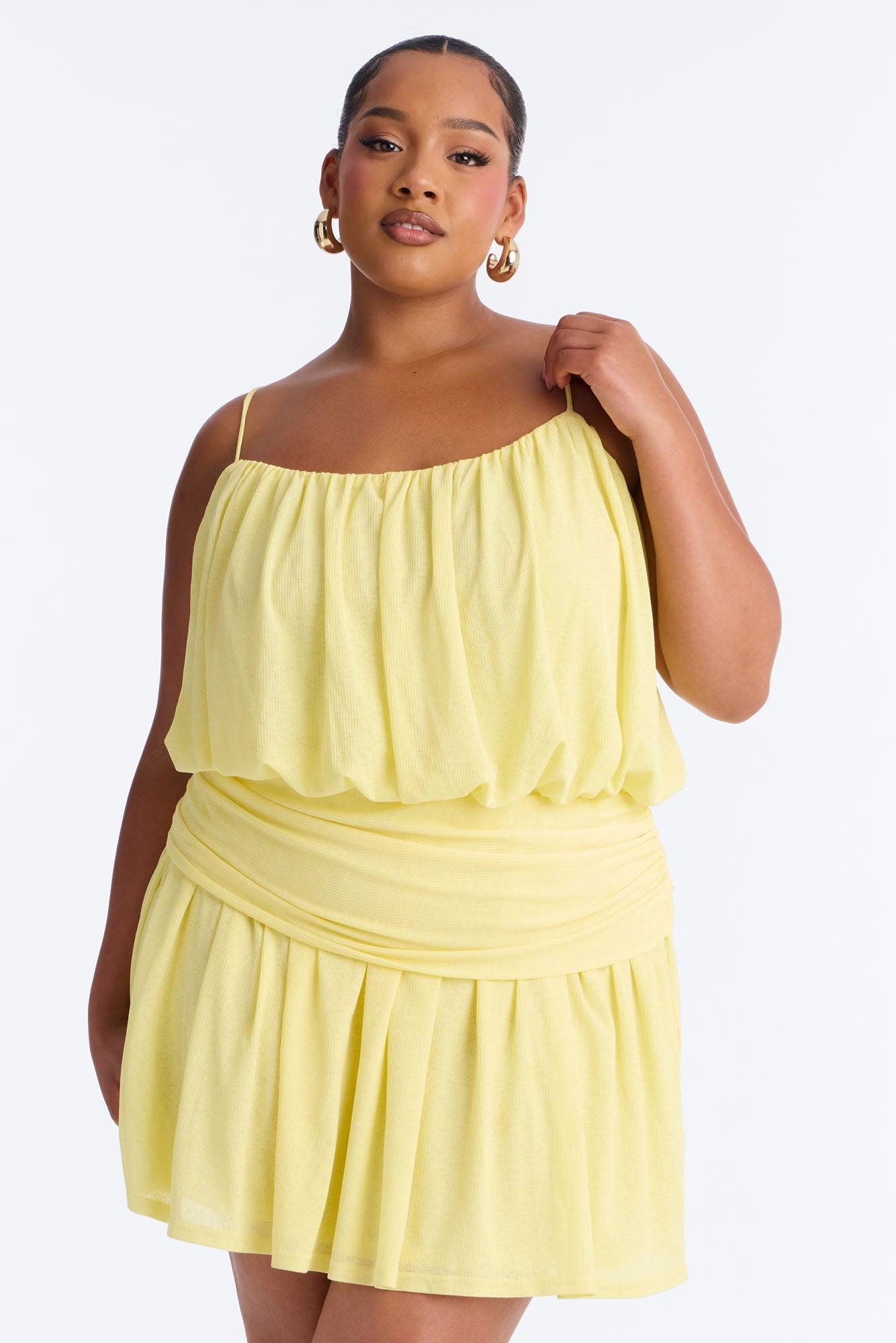 Luna Spaghetti Strap Textured Mini Dress - Yellow Female Product Image